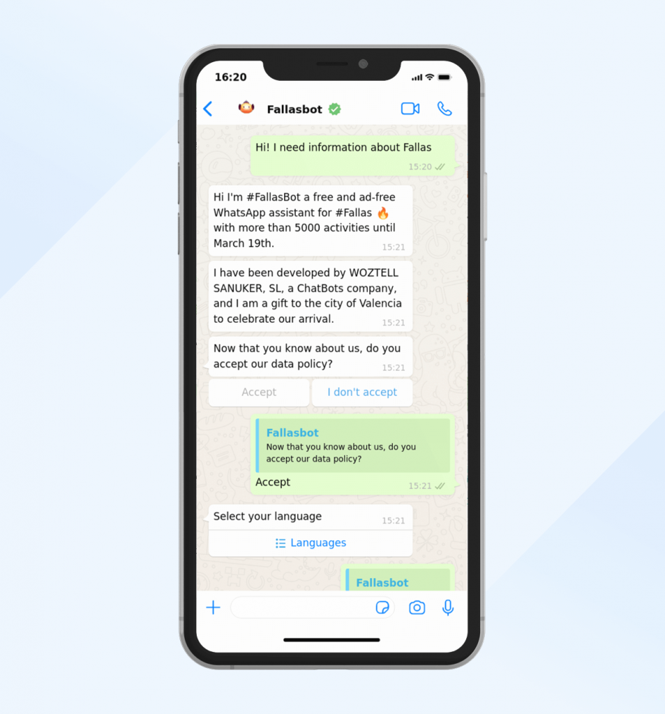 FallasBot WhatsApp bot for the Visit Valencia Foundation
